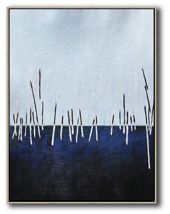 Extra Large Canvas Art,Oversized Abstract Landscape Painting,Large Living Room Wall Decor White,Dark Blue,Black